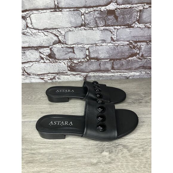 ASTARA Sahara Black Onyx Leather Handmade Slides Heel Sandals Women’s 8M US/39EU - Picture 4 of 16